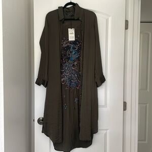 Zara woman collection, premium denim, long embroidery shirt, tunic,  size lathe